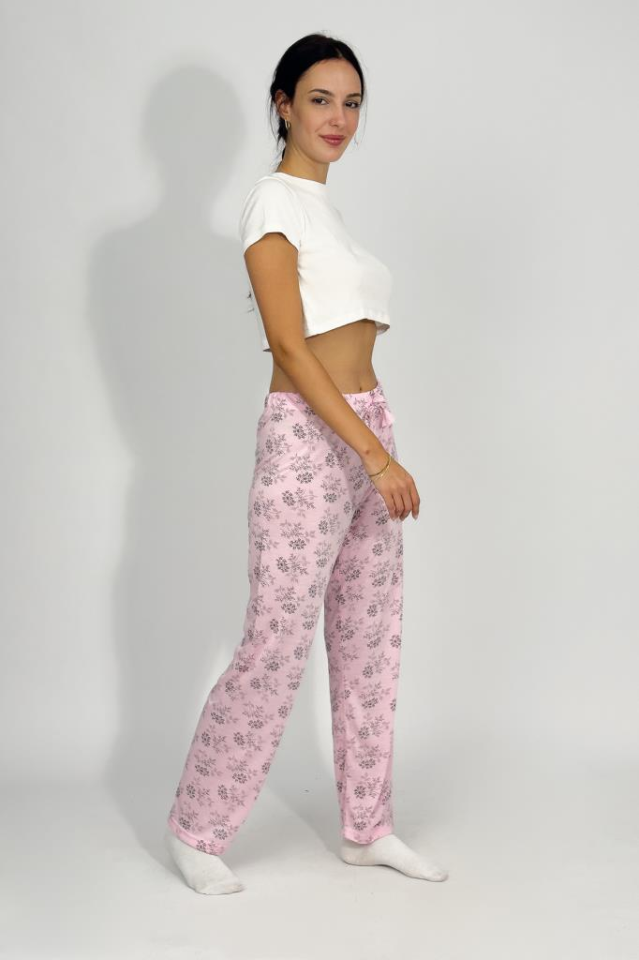 Kadın Dört Mevsim Poliviskon Kurdeleli Pijama Altı PEMBE - 3XL