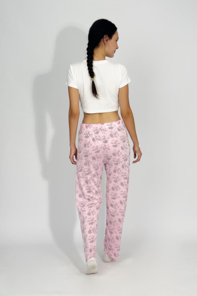 Kadın Dört Mevsim Poliviskon Kurdeleli Pijama Altı PEMBE - 3XL