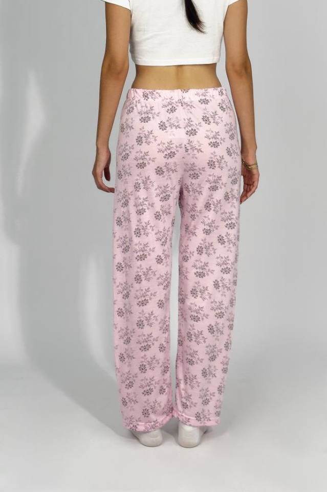 Kadın Dört Mevsim Poliviskon Kurdeleli Pijama Altı PEMBE - 3XL