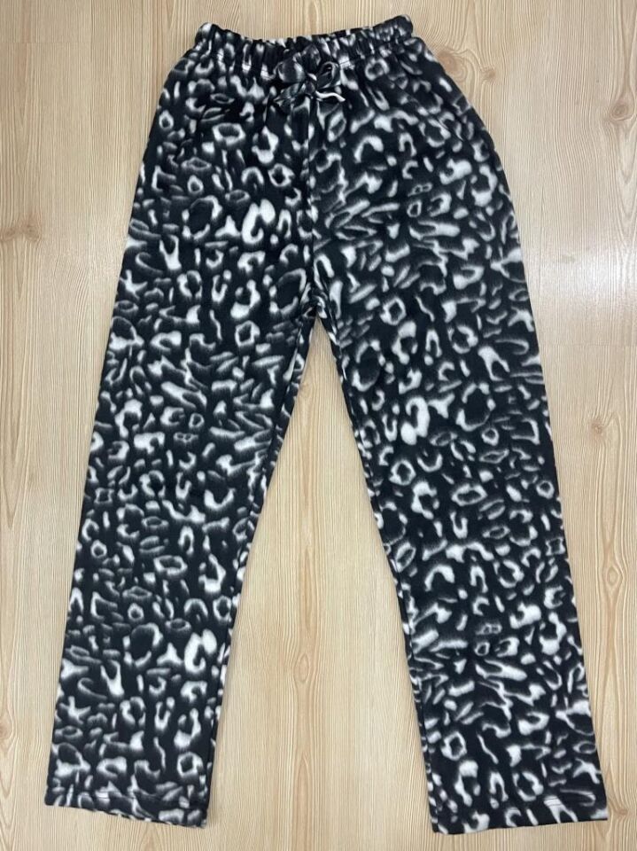 Kadın Polar Pijama Altı Kışlık Lastikli Bel Tek Alt Siyah Leopar - XL