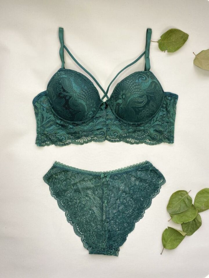 Kadın Dantelli Desteksiz Bralet Sütyen Takım YEŞİL - 95