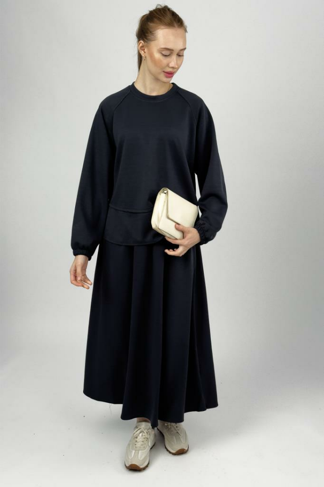 Kadın Yumuşak Dokulu Modal İçeren Etek Takım Antrasit - S/M