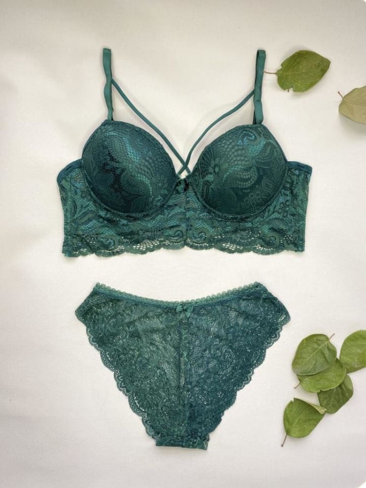 Kadın Dantelli Desteksiz Bralet Sütyen Takım YEŞİL - 85