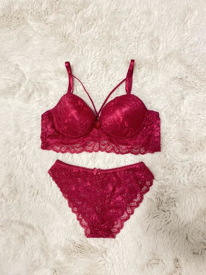 Kadın Dantelli Desteksiz Bralet Sütyen Takım Fuşya - 80