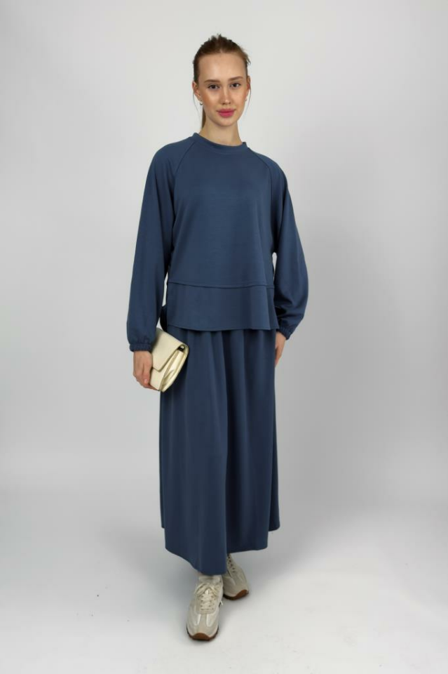 Kadın Yumuşak Dokulu Modal İçeren Etek Takım İndigo - S/M