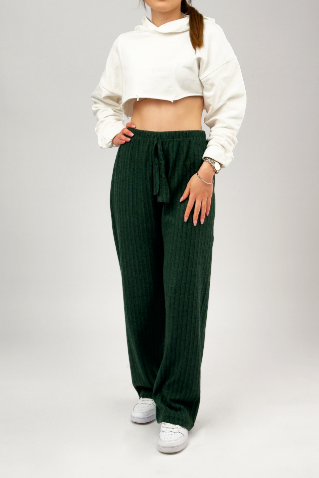 Kadın Yumuşak Dokulu Pamuklu Beli Lastikli Bol Paça Oversize Eşofman Pijama Altı YEŞİL - 3XL