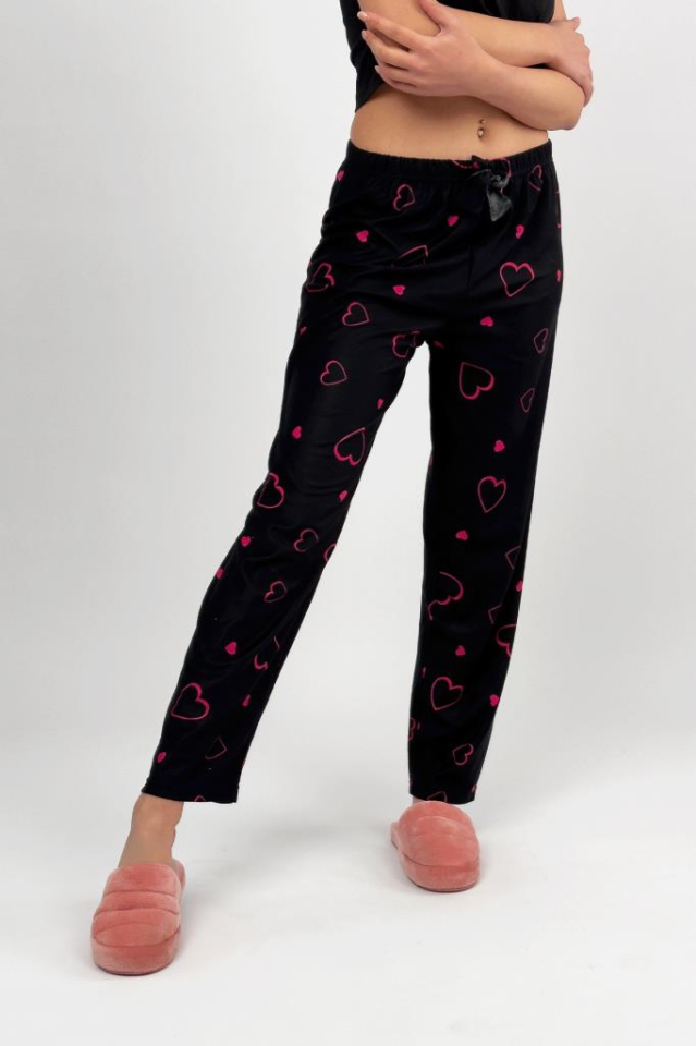 Kadın Kadife Pijama Altı Eşofman Pamuklu Fuşya Kalp - S