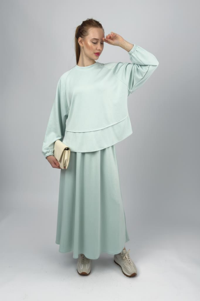 Kadın Yumuşak Dokulu Modal İçeren Etek Takım Su Yeşili - L/XL