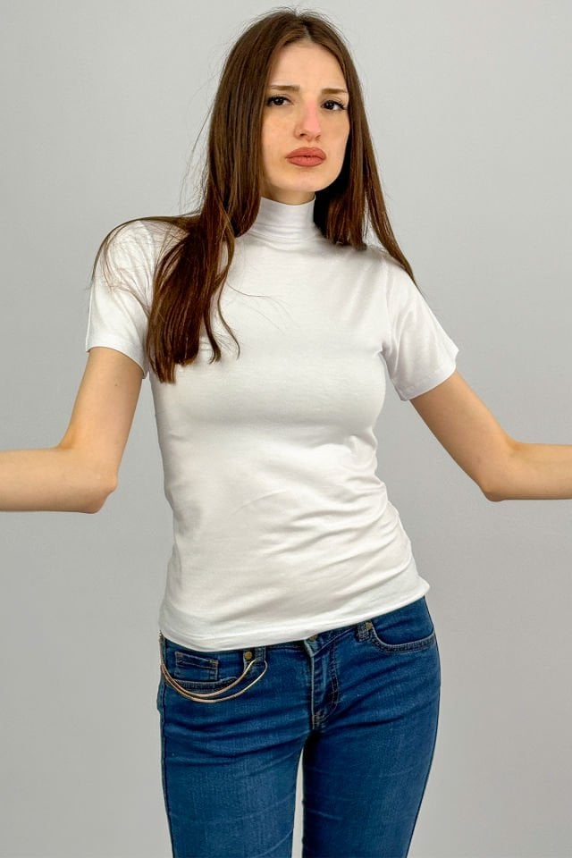 Kadın Kısa Kol Yarım Balıkçı Boğazlı Body BEYAZ - S/M