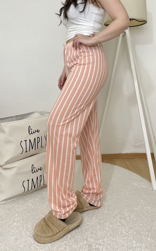 Betimoda Kadın Pijama Altı Kurdeleli Somon Çizgili - 5XL