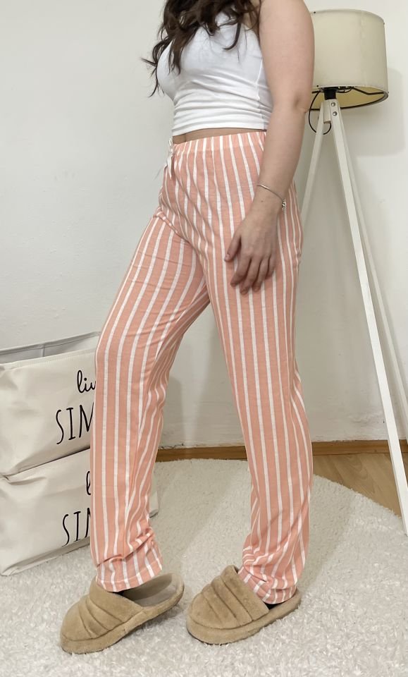 Betimoda Kadın Pijama Altı Kurdeleli Somon Çizgili - 5XL