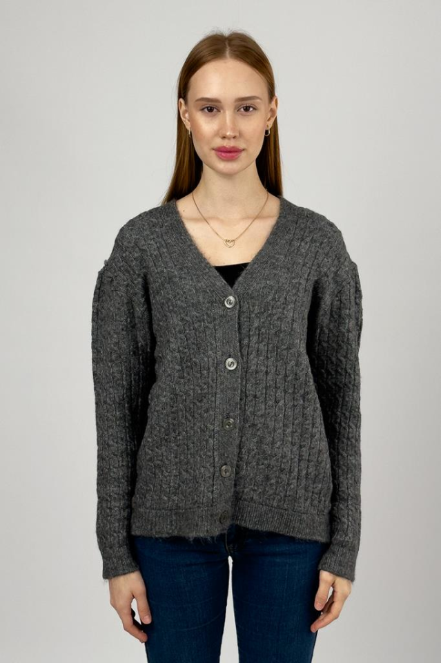 Kadın V Yaka Örme Triko Önden Düğmeli Kısa Hırka