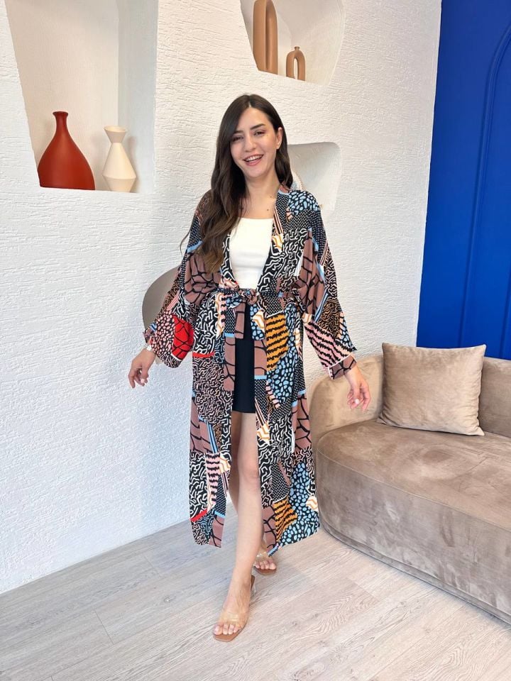 Renkli Kemerli Kimono