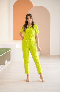 Neon Yeşil Renk Gabardin Kumaş Tulum