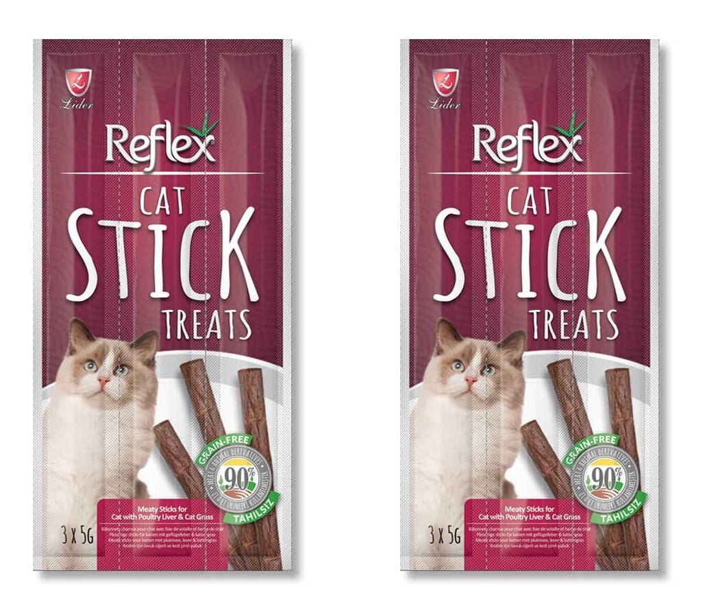REFLEX CAT STICK TREATS POULTRY LIVER and CAT GRASS KEDİ ÖDÜL MAMASI  5 gr x 3 adet