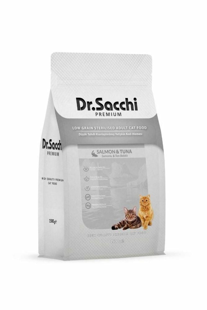 Dr. Sacchi Premium Düşük Tahıllı Somonlu ve Ton Balıklı Kısırlaştırılmış 1.5 kg Kedi Maması