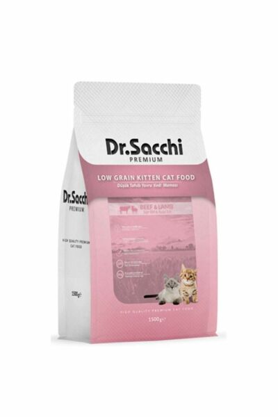 Dr. Sacchi Premium Düşük Tahıllı Sığır ve Kuzu Etli 1.5 kg Yavru Kedi Maması