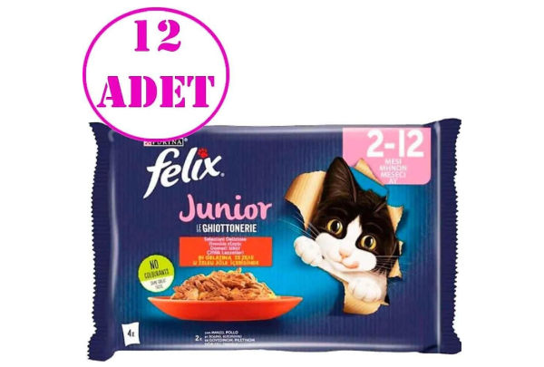 FELİX Felix Junior Tavuklu Ve Sığır Etli Yaş Kedi Maması (4x85gr) 12 ADET