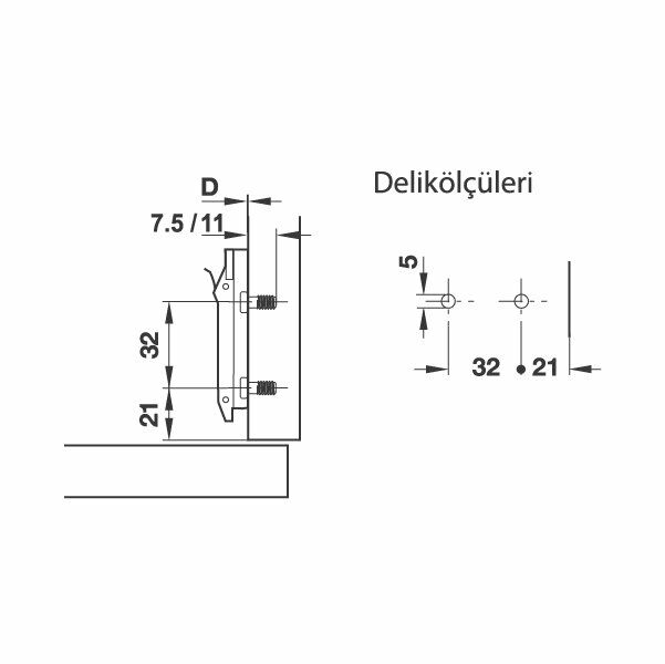 Hafele Duomatıc SM I Taban Vidalı, 5mm / 3mm