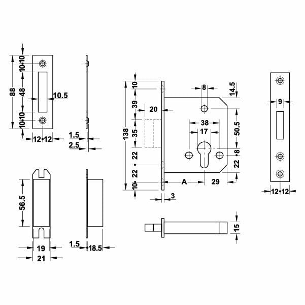 Hafele H55.07 Göm.Sürgü Kilit Pc P.Ç.Mt 55/24mm