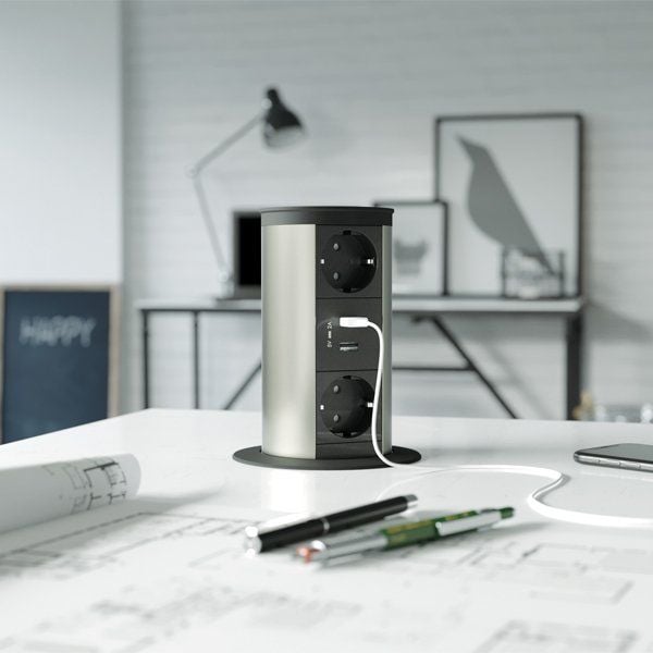 Hafele Priz Step 2 1 Priz/Ups/Cat6/HDMI Mat Krom Renk