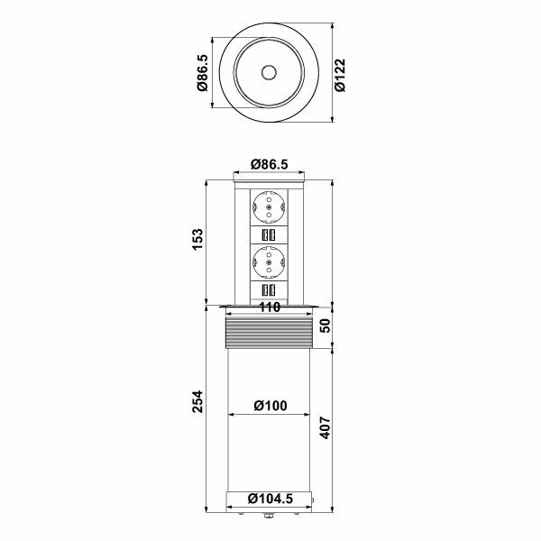 Hafele Priz Step 2 1 Priz/Ups/Cat6/HDMI Antrasit Renk