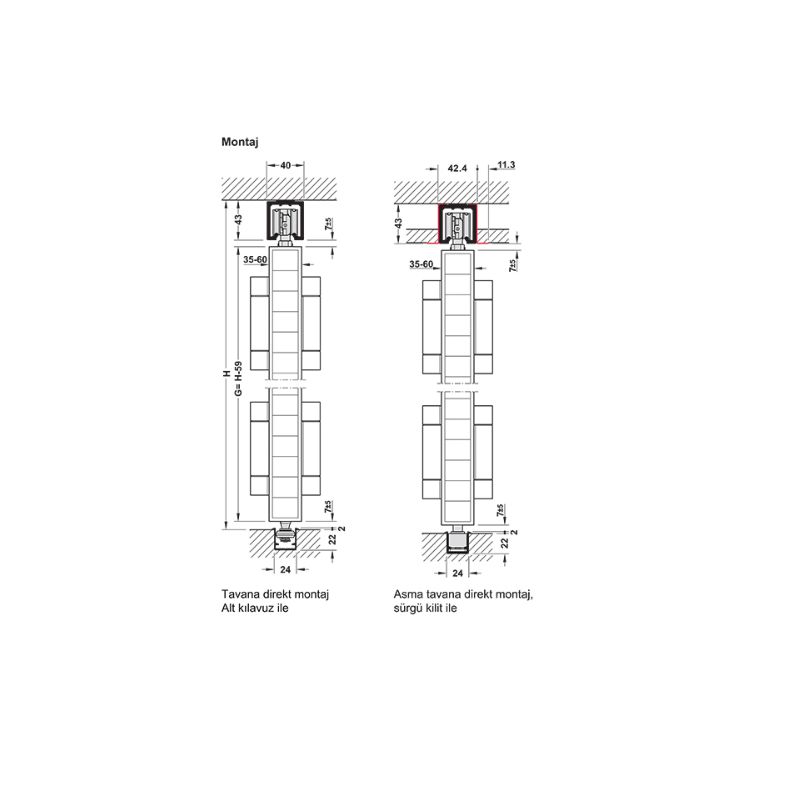 Hafele Fold100-T Kayar Kapı Temel Donanım Seti