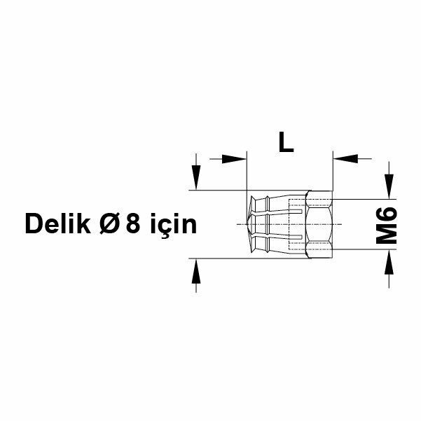 Hafele Açılan Pirinç Dübel M6x12mm (100 adet), Ham