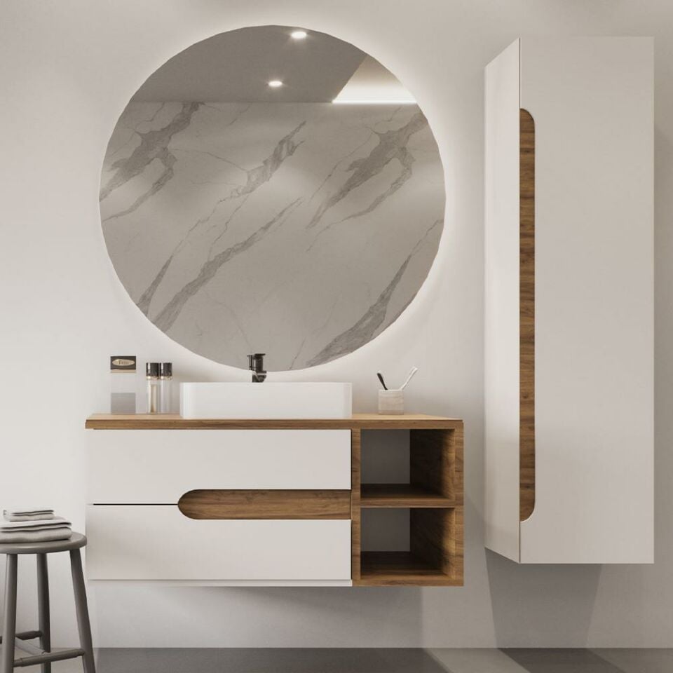 Teta Home Roza 100 cm MDF Banyo Dolabı Seti ve Boy Dolabı