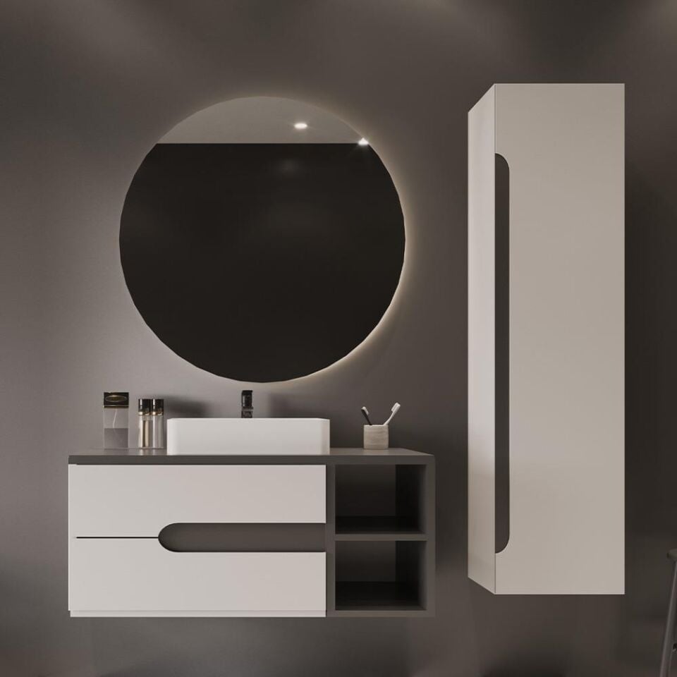 Teta Home Roza 100 cm MDF Banyo Dolabı Seti ve Boy Dolabı