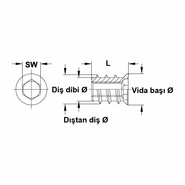 Hafele Dübel Çelik Galvaniz Havşa Başlı M6x8mm (100 Adet)