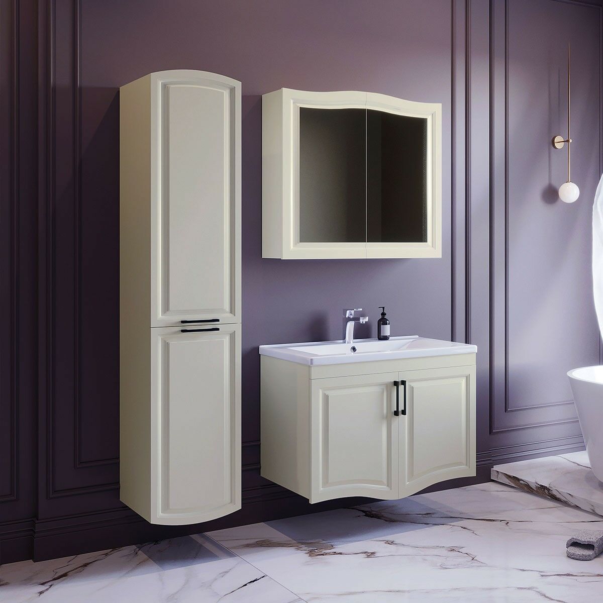 Teta Home Münih 80 cm Banyo Dolabı Seti ve Boy Dolabı Krem