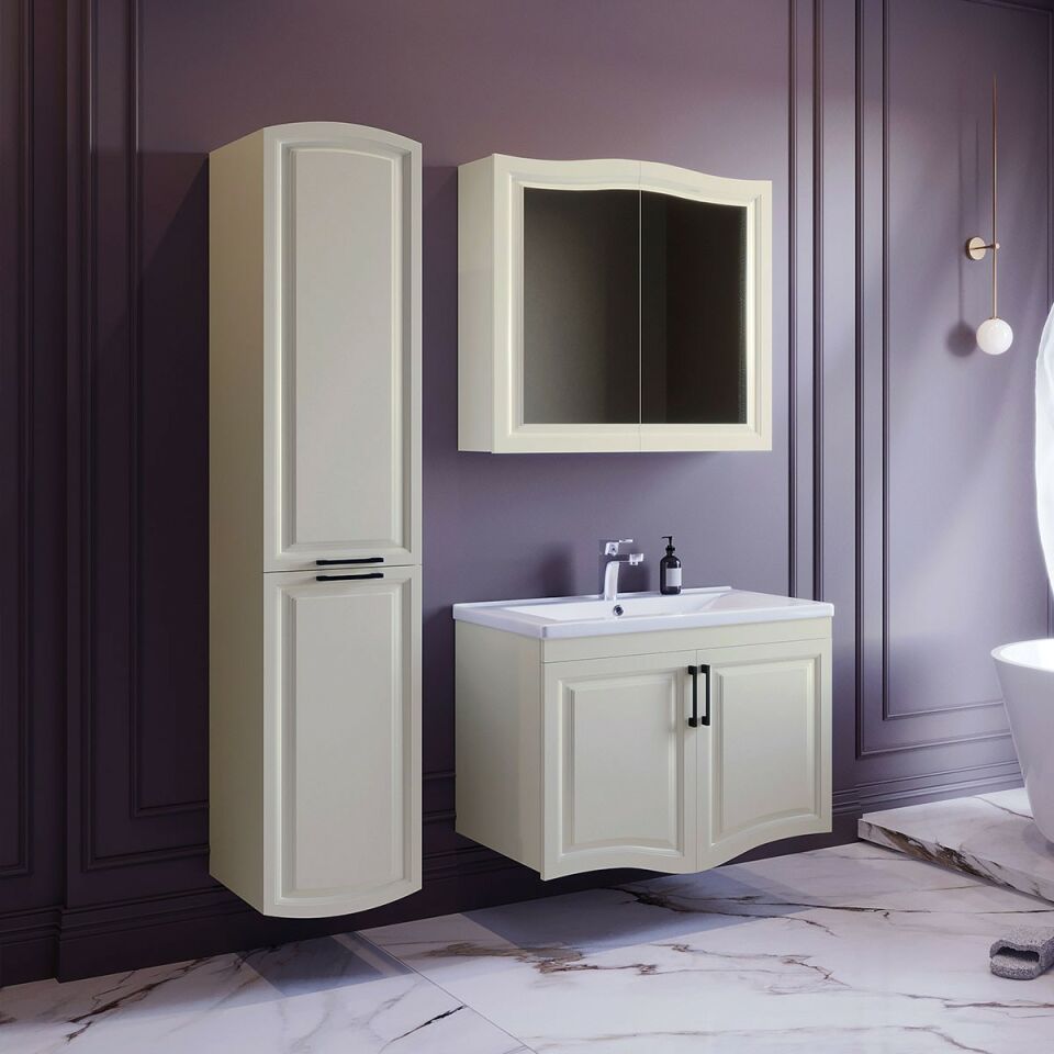Teta Home Münih 80 cm Banyo Dolabı Seti ve Boy Dolabı Krem
