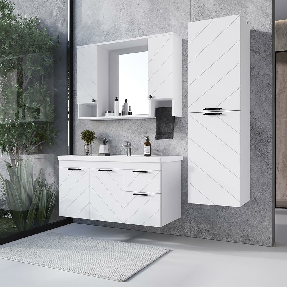 Teta Home Atina 100 cm Lake Banyo Dolabı Seti ve Boy Dolabı