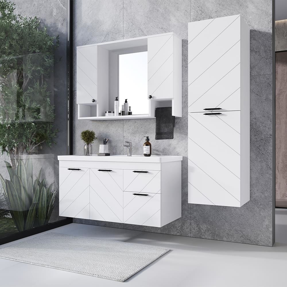 Teta Home Atina 100 cm Lake Banyo Dolabı Seti ve Boy Dolabı