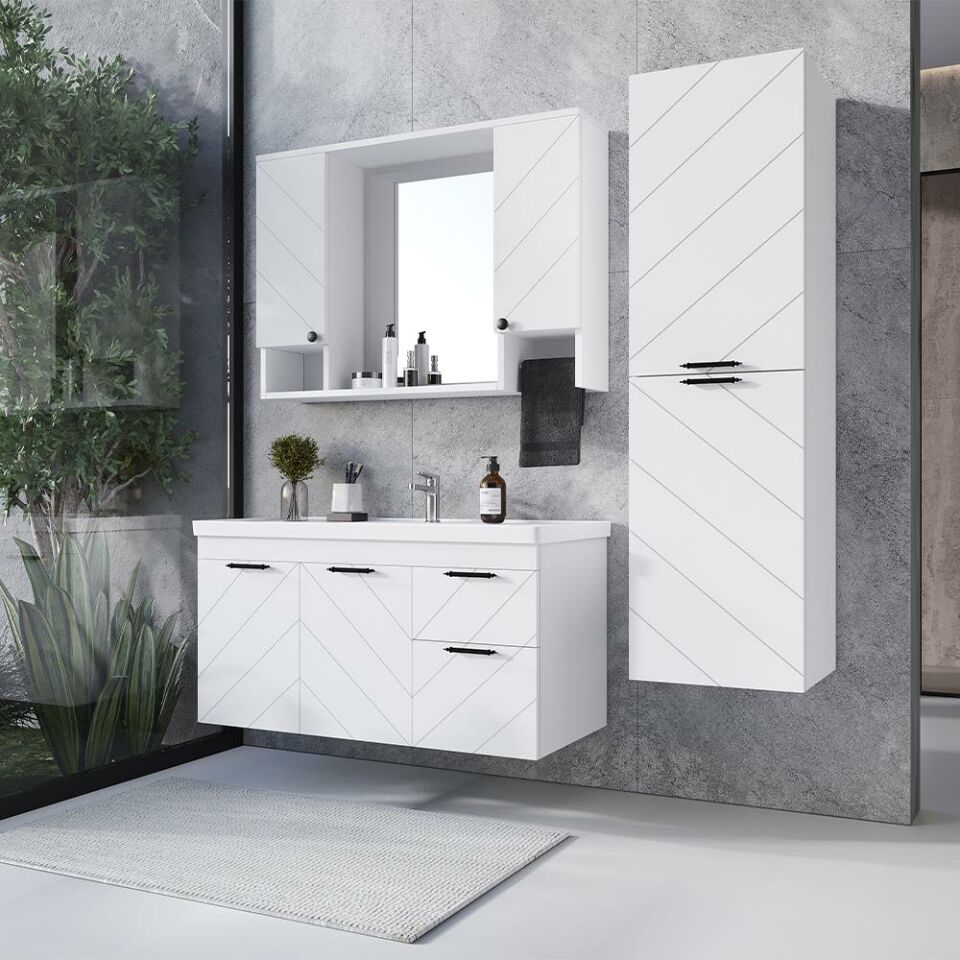 Teta Home Atina 100 cm Lake Banyo Dolabı Seti ve Boy Dolabı