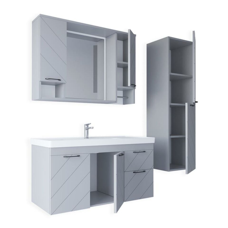 Teta Home Atina 100 cm Lake Banyo Dolabı Seti ve Boy Dolabı Sis gri