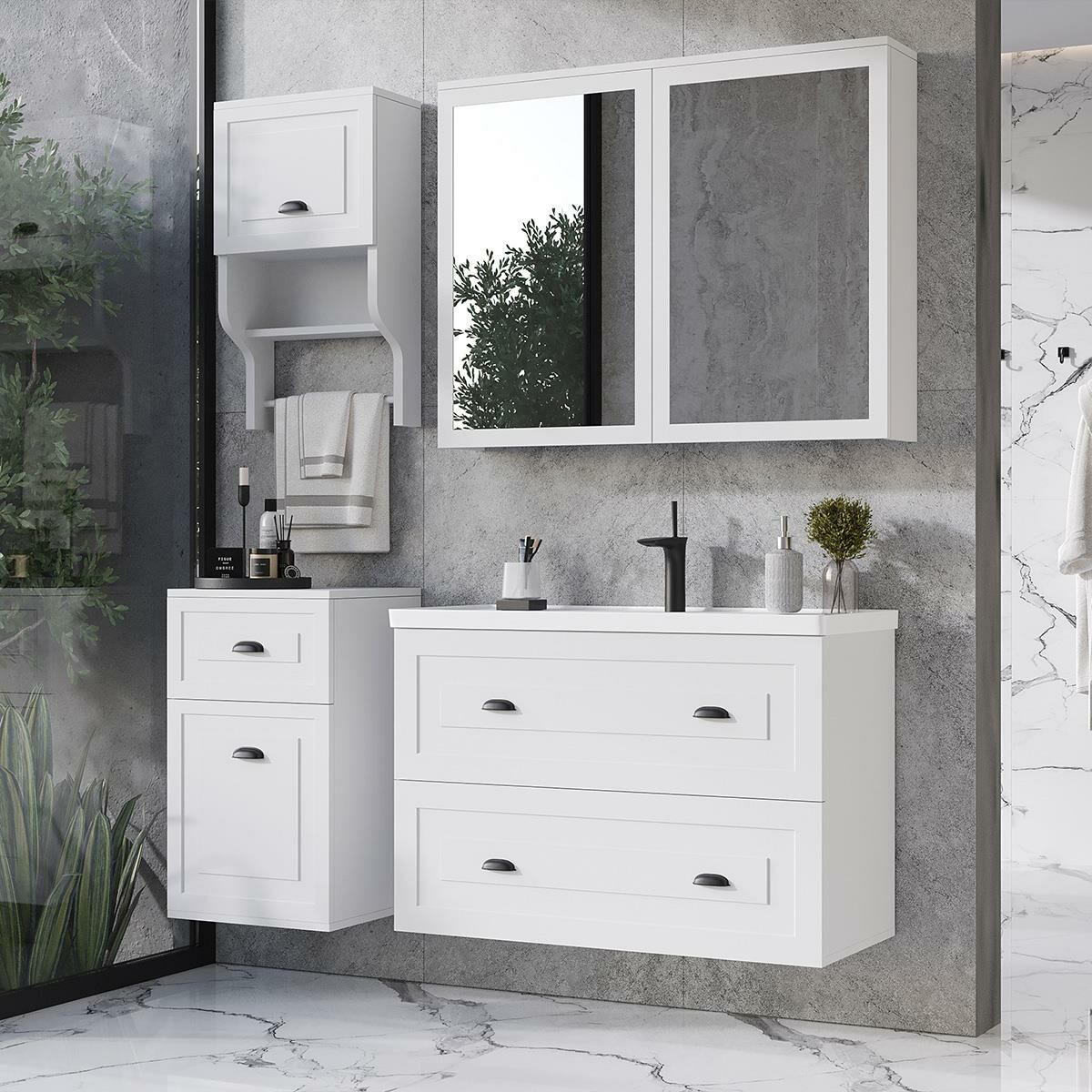 Teta Home Gündüz 100 cm MDF Banyo Dolabı Seti ve Boy Dolabı