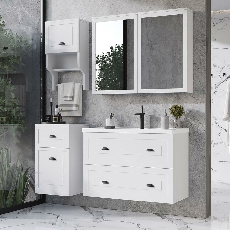 Teta Home Gündüz 100 cm MDF Banyo Dolabı Seti ve Boy Dolabı