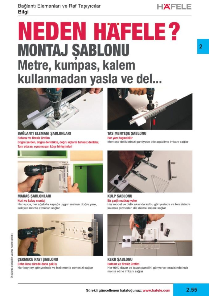 Hafele Minifix 3 Kafalı Montaj Şablonu