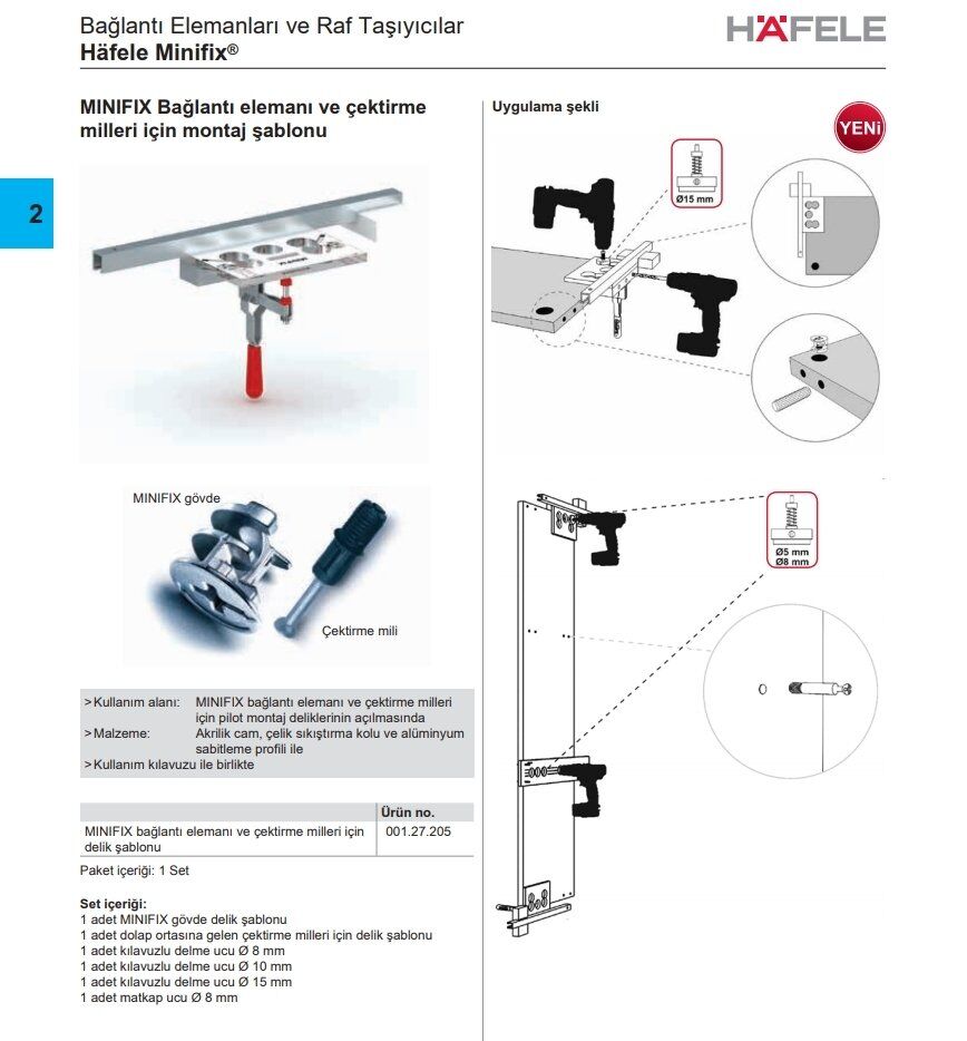 Hafele Minifix Noktalamalı Montaj Şablonu
