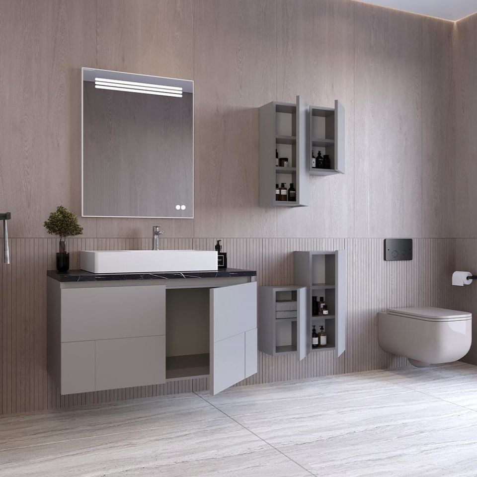 Teta Home Londra 90 cm Lake Banyo Dolabı Seti ve Boy Dolabı