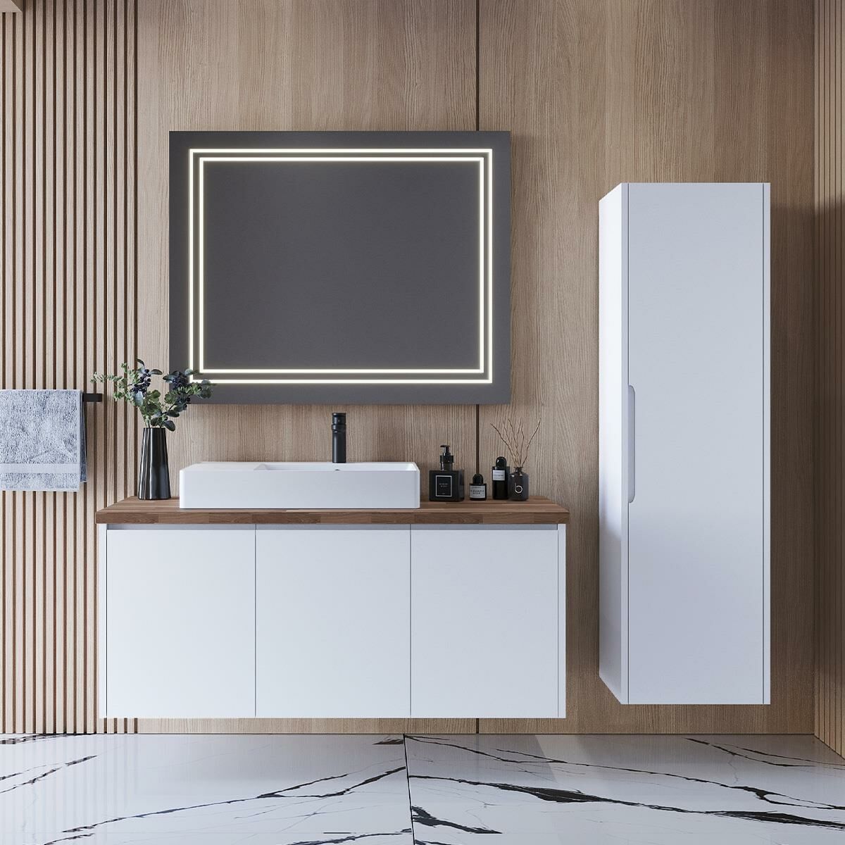 Teta Home Viyana 120 cm Lake Banyo Dolabı Seti ve Boy Dolabı