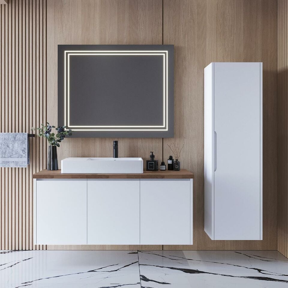 Teta Home Viyana 120 cm Lake Banyo Dolabı Seti ve Boy Dolabı