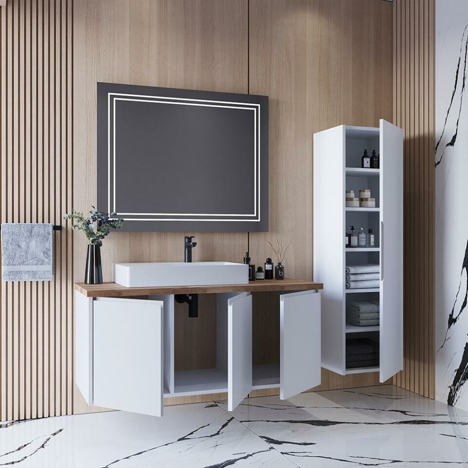 Teta Home Viyana 120 cm Lake Banyo Dolabı Seti ve Boy Dolabı