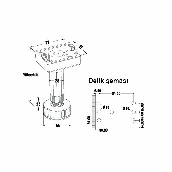 Hafele PFT03 Plastik Baza Ayağı 140mm, Siyah Renk