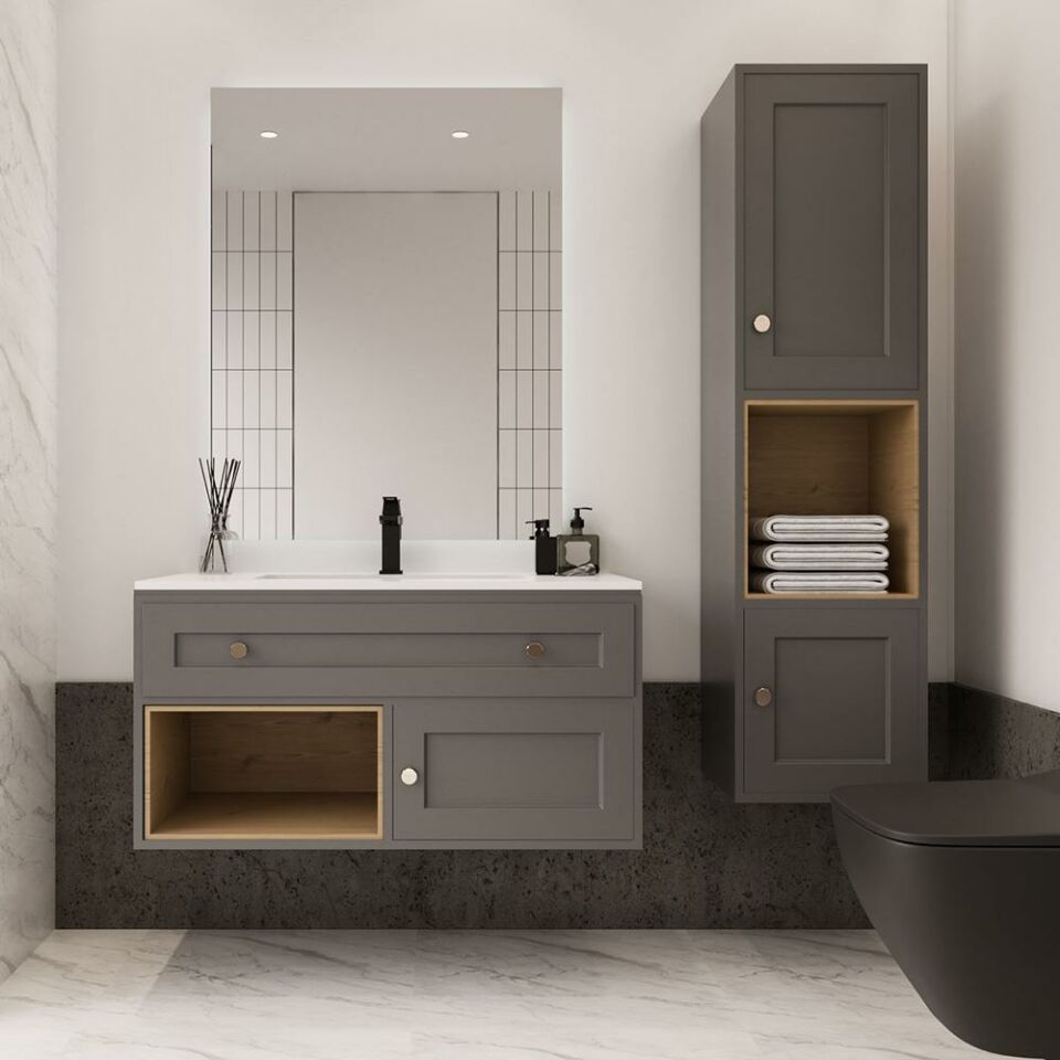 Teta Home Bükreş 100 cm MDF Banyo Dolabı Seti ve Boy Dolabı