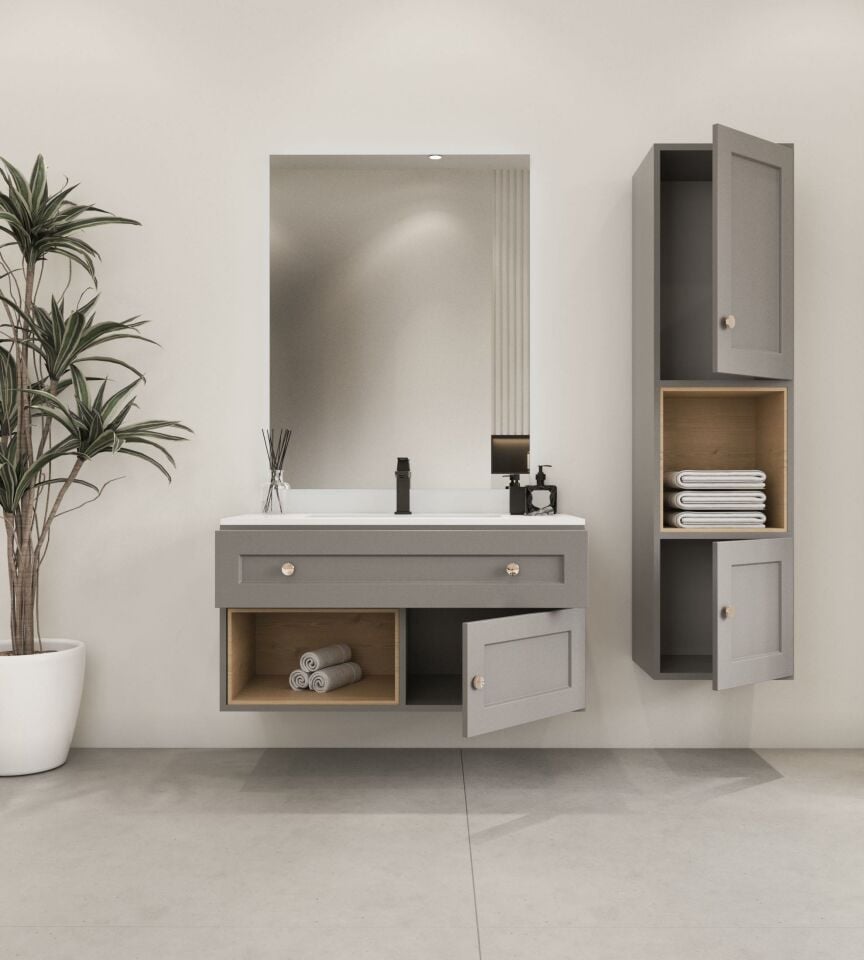 Teta Home Bükreş 100 cm MDF Banyo Dolabı Seti ve Boy Dolabı