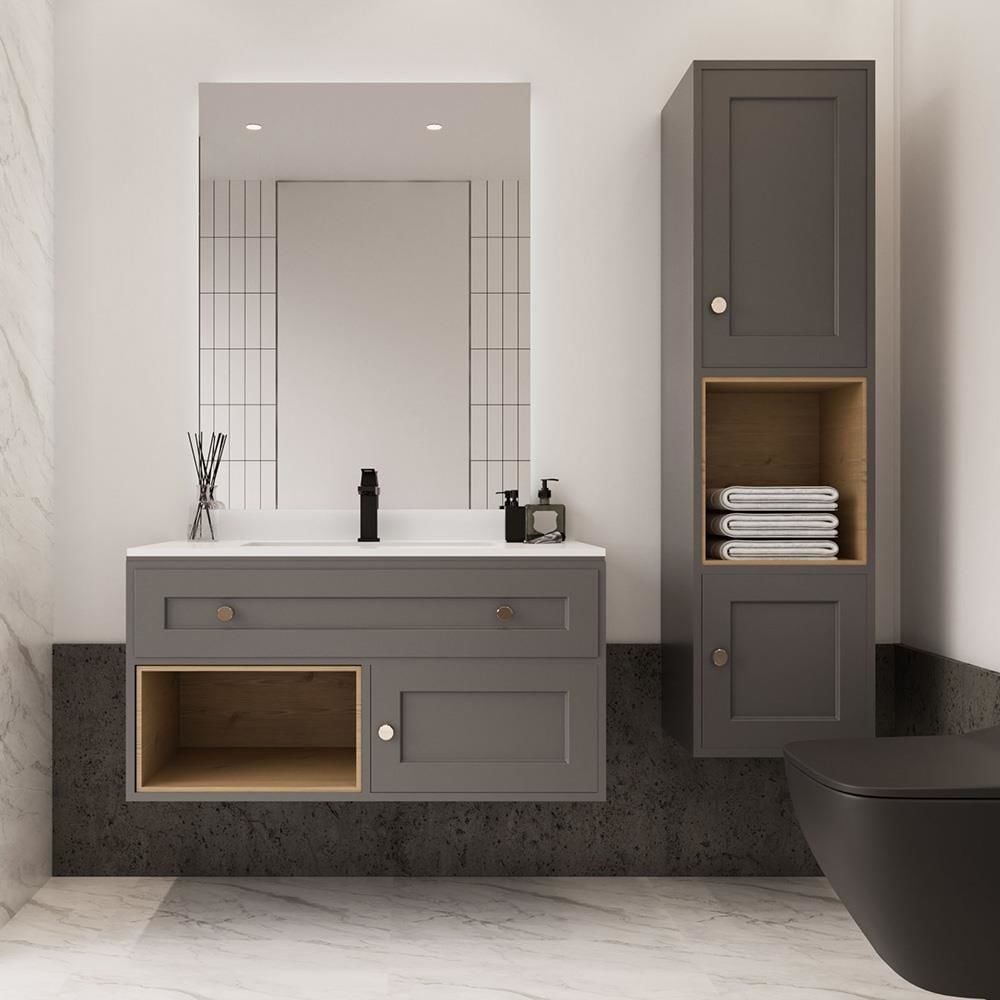 Teta Home Bükreş 80 cm MDF Banyo Dolabı Seti ve Boy Dolabı