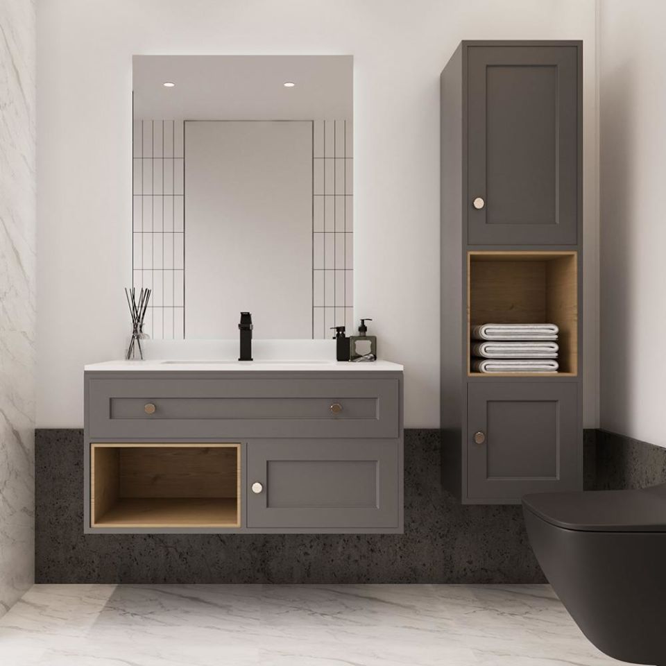 Teta Home Bükreş 80 cm MDF Banyo Dolabı Seti ve Boy Dolabı